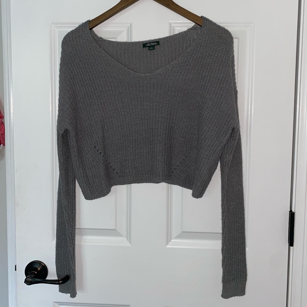 Gray Wild Fable Cropped V Neck Sweater